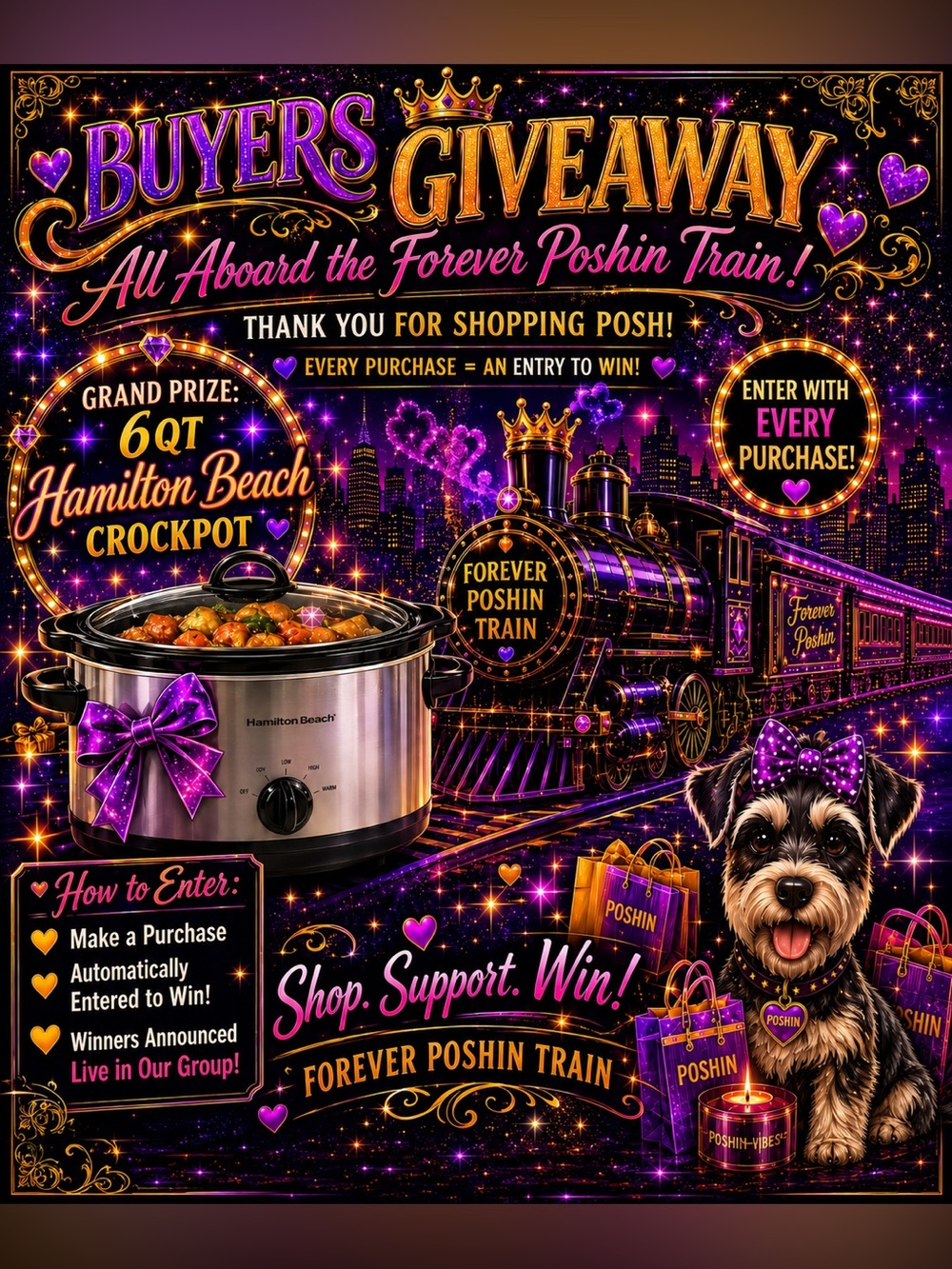 Prize is a Brand New Hamilton Beach Stainless Steel Crockpot with Black Lid!